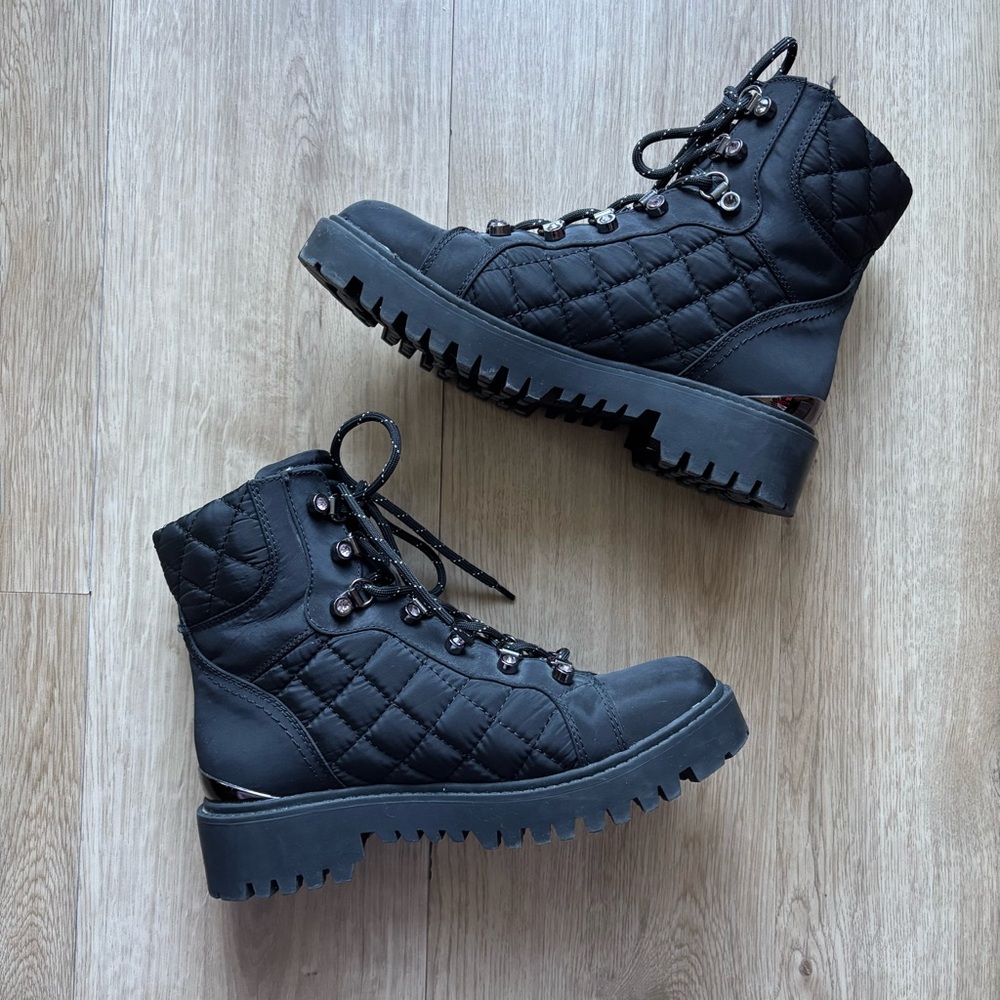 Guess Black Quilted Lace-Up Boots